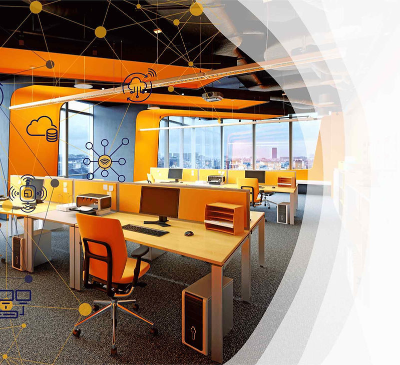 Infraestrutura GPON em escritório corporativo moderno - Lepitel Telecom